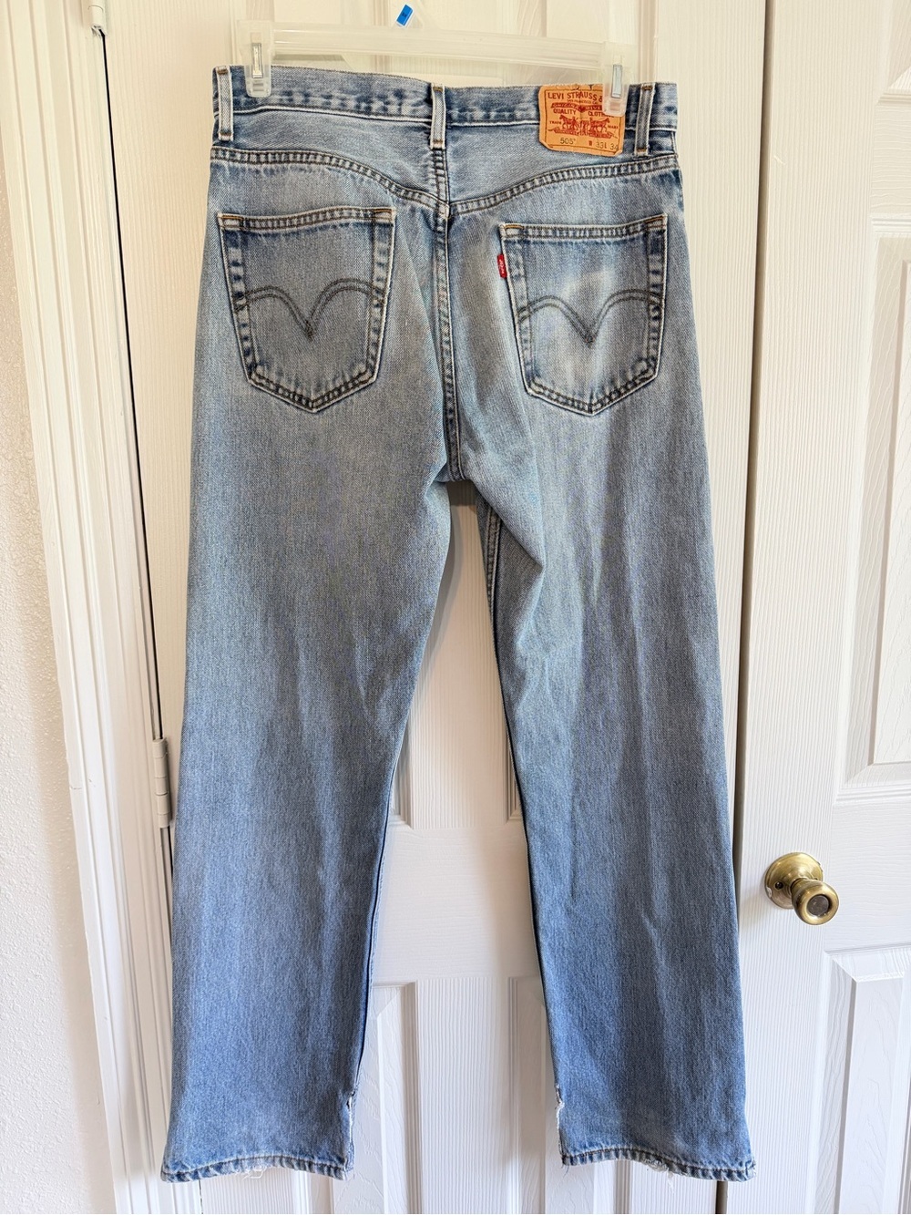 Levi’s 505 Regular Fit Jeans Light Wash Distressed Frayed Hem W38 L34 Vintage